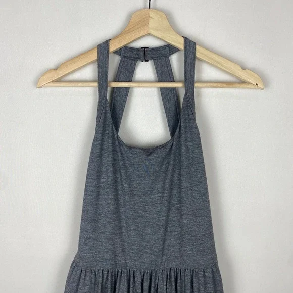 Halara U Neck Pocket Harem Gray Heathered Twist Back Halter Jumpsuit Size Medium - Picture 6 of 9